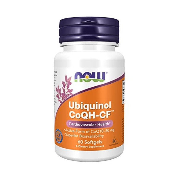 Now Foods, Ubiquinol CoQ10, Kaneka Ubiquinol, 50mg, 60 Capsules molles, Testé en Laboratoire, Sans Gluten, Sans Soja, Sans OG