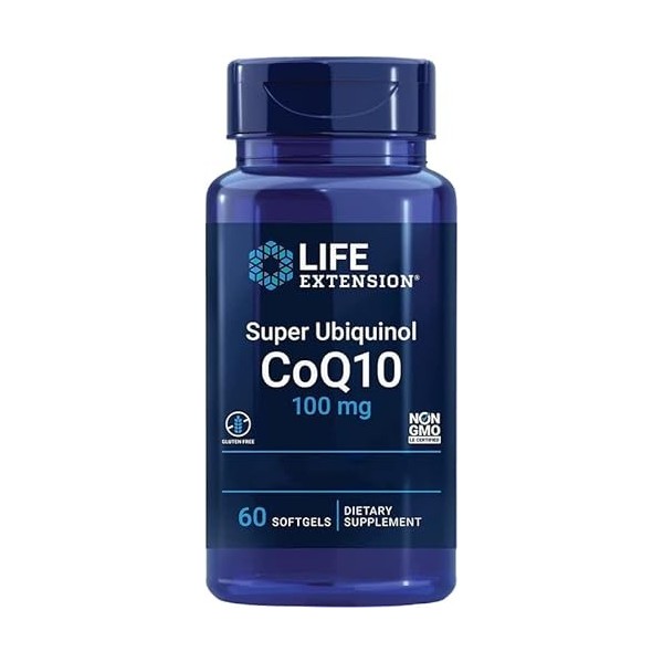 Life Extension, Super Ubiquinol, 100mg, Kaneka-Q10, 60 Capsules molles, Testé en Laboratoire, Sans Gluten, Sans Soja, Sans OG