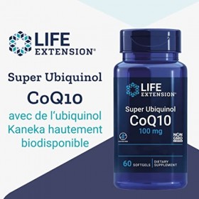 Life Extension, Super Ubiquinol, 100mg, Kaneka-Q10, 60 Capsules molles, Testé en Laboratoire, Sans Gluten, Sans Soja, Sans OG