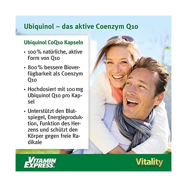 Coenzyme Q10. CoQ10 100 mg Gélule, Biodisponibilité, jusquà 800% de Plus que CoQ10 Normale. Qualité sans additifs. Energie, 