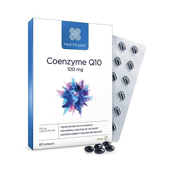 Co-enzyme Q10 100 mg de Healthspan| 60 gélules | Ajout de vitamine B1 | Santé cardiaque et métabolisme énergétique | Base dh