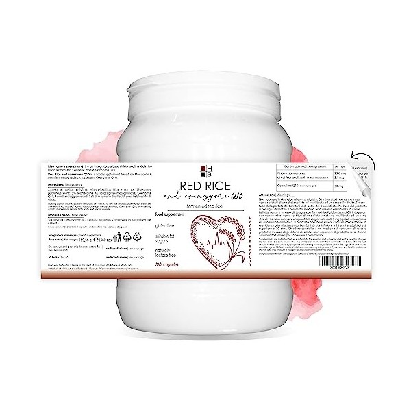 RIZ ROUGE et COENZYME Q10 | 360 capsules | riz rouge fermenté | avec vitamine Q | Produit italien