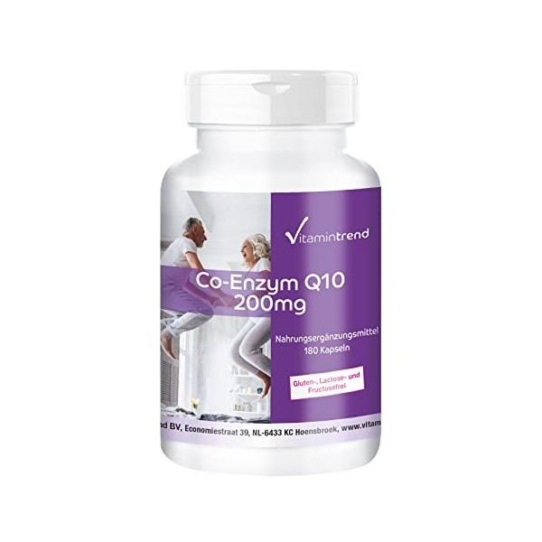 Coenzyme Q10 200mg Ubiquinone - Boite de 180 gélules - ! POUR 6 MOIS ! - Gélules Véganes de Q10 – contribue à la protection c