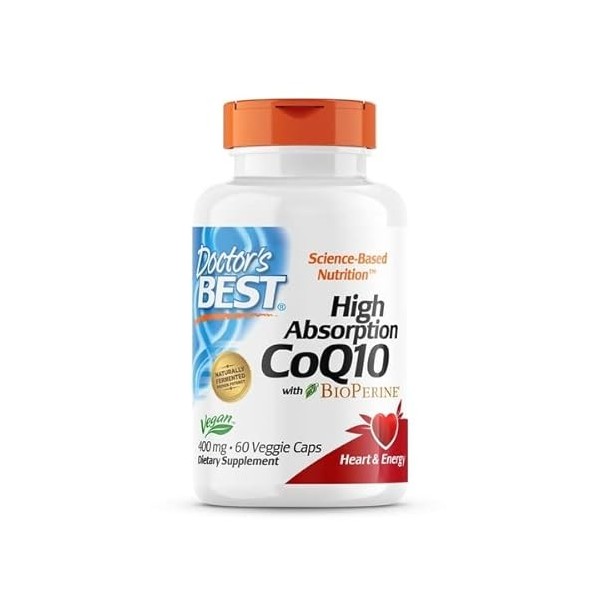 Doctors Best, High Absorption CoQ10 avec Bioperine Coenzyme Q10 , 400mg, 60 Capsules végétaliennes, Testé en Laboratoire, S