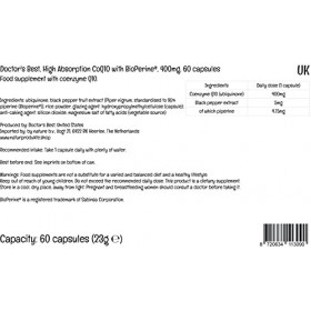 Doctors Best, High Absorption CoQ10 avec Bioperine Coenzyme Q10 , 400mg, 60 Capsules végétaliennes, Testé en Laboratoire, S