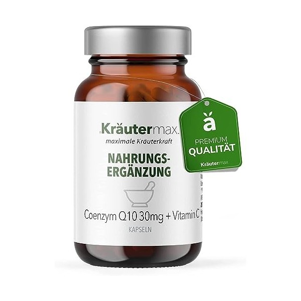 Kräutermax Q10 Capsules de coenzyme Q10 Capsules de coenzyme Q10 hautement dosées avec de la vitamine C | Capsules Q10 nature