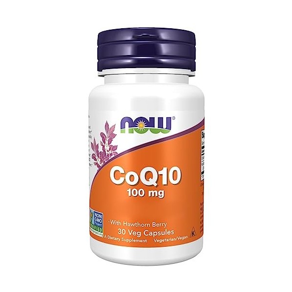 Now Foods, CoQ10 Coenzyme Q10 , 100mg, avec Aubépine, Haute Dosé, 30 Capsules végétaliennes, Testé en Laboratoire, Sans Glut