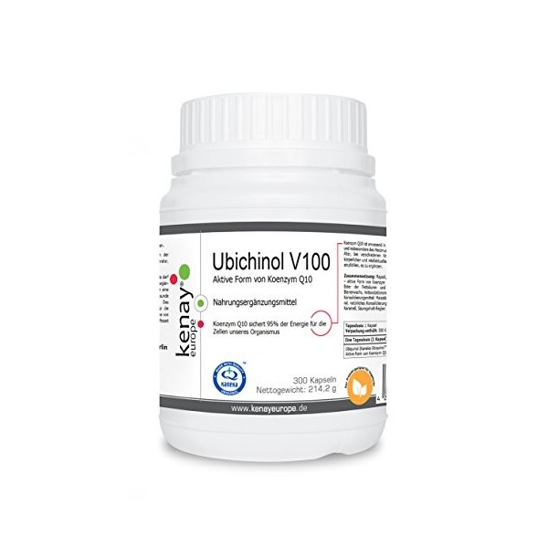 KENAY EUROPA Ubichinol - V100 forme active de Koenzyme Q10 - 100 mg - 300 gélules