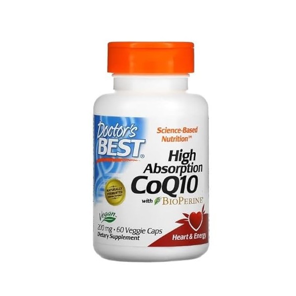 Doctors Best High Absorption CoQ10 avec BioPerine, 200 mg, 60 gélules végétaliennes, coenzyme Q10 de qualité supérieure avec