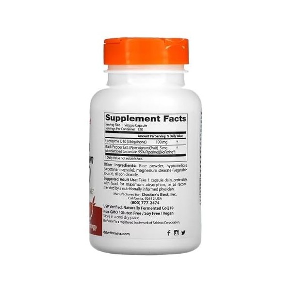 Doctors Best Coenzyme Q10 avec BioPerine, 100 mg,120 gélules, antioxydant pour la santé cardiovasculaire