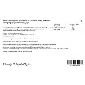Doctors Best, High Absorption CoQ10 avec Bioperine Coenzyme Q10 , 100mg, 60 Capsules végétaliennes, Testé en Laboratoire, S
