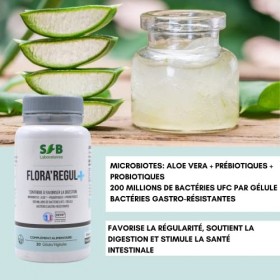 SFB Laboratoires - Floraregul - Riche en Probiotiques et Prébiotiques - Équilibre de la Flore Intestinale - 30 gélules végét