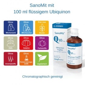 SanoMit liquide Ubiquinon Kaneka Coenzyme Q10 gouttes, à forte dose, végétalien liposomique, Dr Enzmann