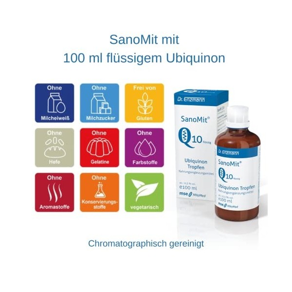 SanoMit liquide Ubiquinon Kaneka Coenzyme Q10 gouttes, à forte dose, végétalien liposomique, Dr Enzmann