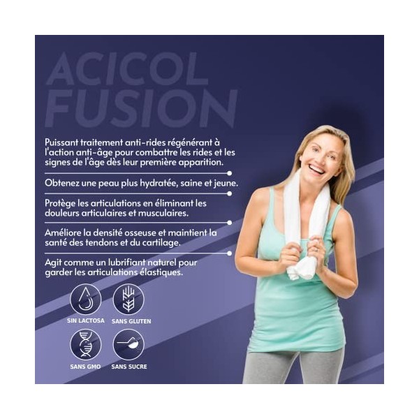 Acicol Fusion Collagen with Hyaluronic Acid | Magnesium, Coenzyme Q10 and Vitamine C | Pour la santé de la peau, des cheveux,