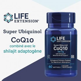 Life Extension, Super Ubiquinol, 100mg, Kaneka-Q10 avec Shilajit, 60 Capsules molles, Testé en Laboratoire, Sans Gluten, Sans