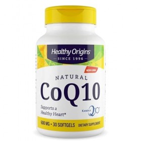 Healthy Origins, Natural Ubiquinone avec Kaneka QH, 600mg, Hautement Dosé, 30 Capsules molles, Testé en Laboratoire, Sans Glu