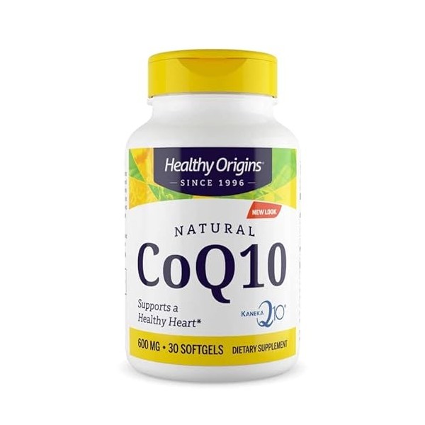 Healthy Origins, Natural Ubiquinone avec Kaneka QH, 600mg, Hautement Dosé, 30 Capsules molles, Testé en Laboratoire, Sans Glu