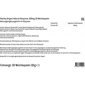 Healthy Origins, Natural Ubiquinone avec Kaneka QH, 600mg, Hautement Dosé, 30 Capsules molles, Testé en Laboratoire, Sans Glu