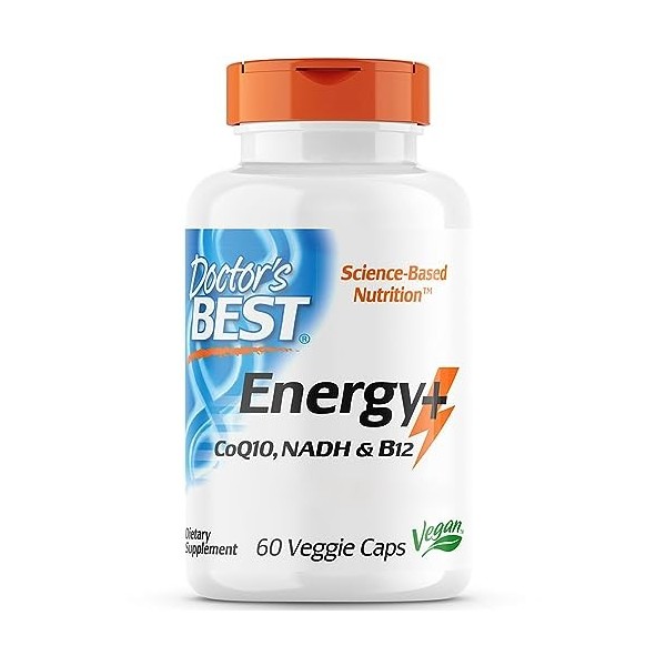 Doctors Best Energy Plus, avec coenzyme Q10, NADH et B12, Dose de 2 Jours, 60 gélules Végétaliennes, Testé en Laboratoire, S