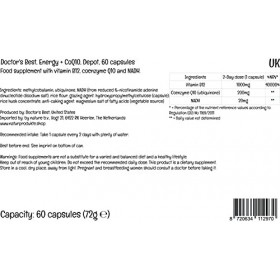 Doctors Best Energy Plus, avec coenzyme Q10, NADH et B12, Dose de 2 Jours, 60 gélules Végétaliennes, Testé en Laboratoire, S
