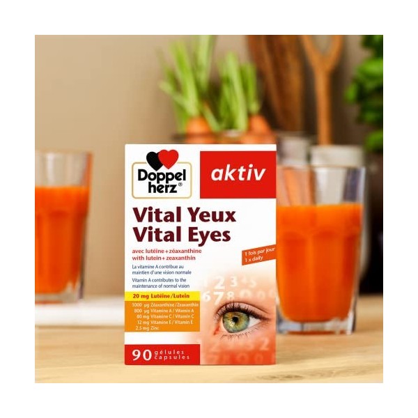 Doppelherz, Vital Yeux, Complément alimentaire vision et santé des yeux, Lutéine & Zéaxanthine + Vitamines et Zinc, Pour le m