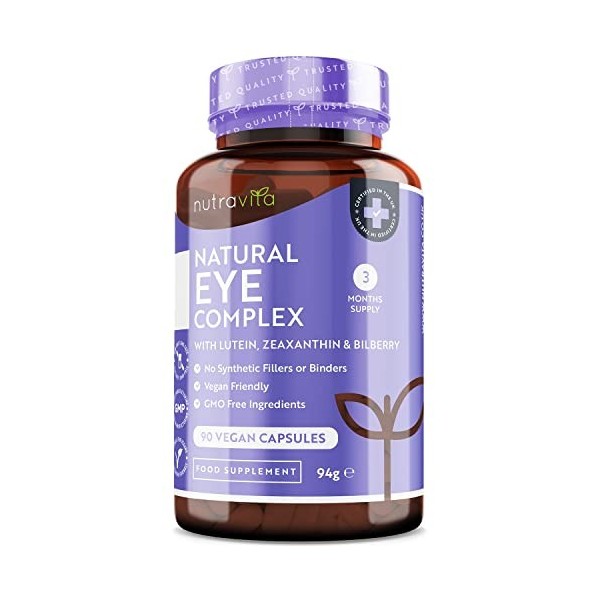 Complément santé pour les yeux − contient de la lutéine, zéaxanthine, du zinc, de lextrait de myrtille et de la vitamine A e