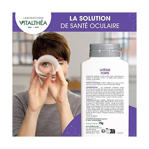 Lutéine Forte - Vitamine A Rétinol - Vitamine B2 I Complément Alimentaire pour Les Yeux - Améliore Votre Vision I Lutte Contr