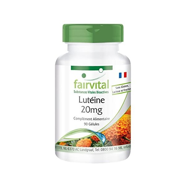 Fairvital | Lutéine 20mg - boite de 3 mois - Fortement dosé - 90 capsules - microencapsulée