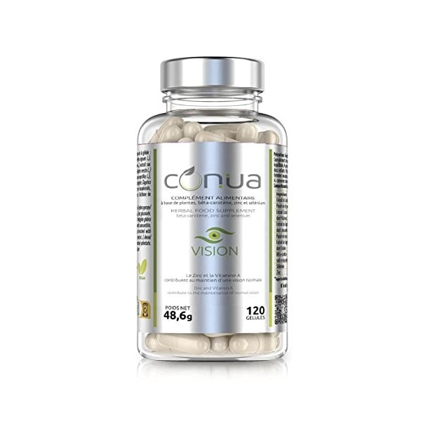 Complément et Vitamines YEUX Conua® | Vision Lutéine + Zéaxanthine plus Bêta-carotène Vitamine A C Zinc Magnésium Sélénium Vi