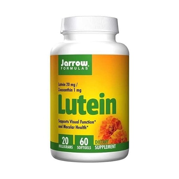 Jarrow Formulas, Lutein, 20mg, avec Zéaxanthine, 60 Capsules molles, Testé en Laboratoire, Sans Gluten, Sans Soja, Sans OGM