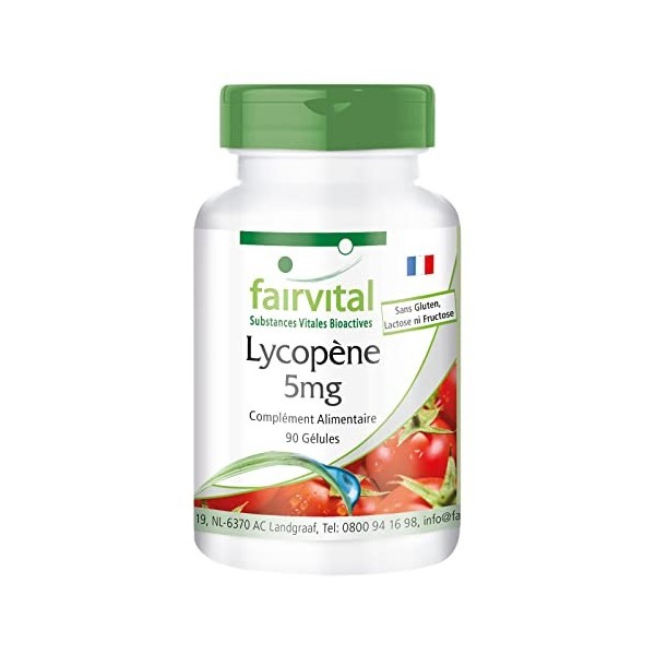 Fairvital | Lycopène 5mg - boite de 3 mois - VEGAN - Fortement dosé - 90 capsules - à partir dextrait de tomate