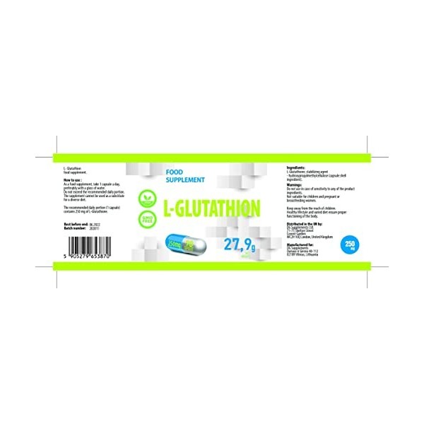 L-Glutathion 250mg 90 Végétalien Gélules Eclaircissant Peau Blanchissant Pilules Réduire Les Taches Noires Puissants Peau Bra