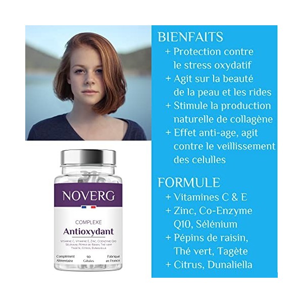 Antioxydant | Anti-Age Puissant + Belle Peau + Booster de Collagène | Vitamines C & E, Zinc, CoEnzyme Q10, Sélénium, Pépins d