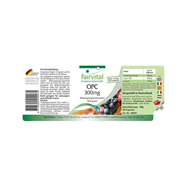 Fairvital | OPC 300mg VEGAN - Fortement dosé - 90 capsules - oligo-proanthocyanidines