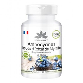 Anthocyanes - issue dExtrait de myrtille - 90 Gélules - fortement dosé | HERBADIREKT by Warnke Vitalstoffe Curcuma