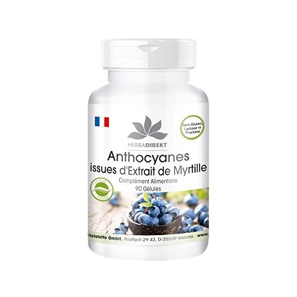 Anthocyanes - issue dExtrait de myrtille - 90 Gélules - fortement dosé | HERBADIREKT by Warnke Vitalstoffe Curcuma