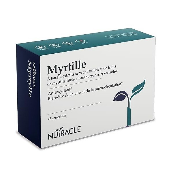 Nutracle Myrtille 600 mg 45 comprimés - Supplément Microcirculation Jambes, Capillaires, Veines Yeux et Vue - Drainant pour C