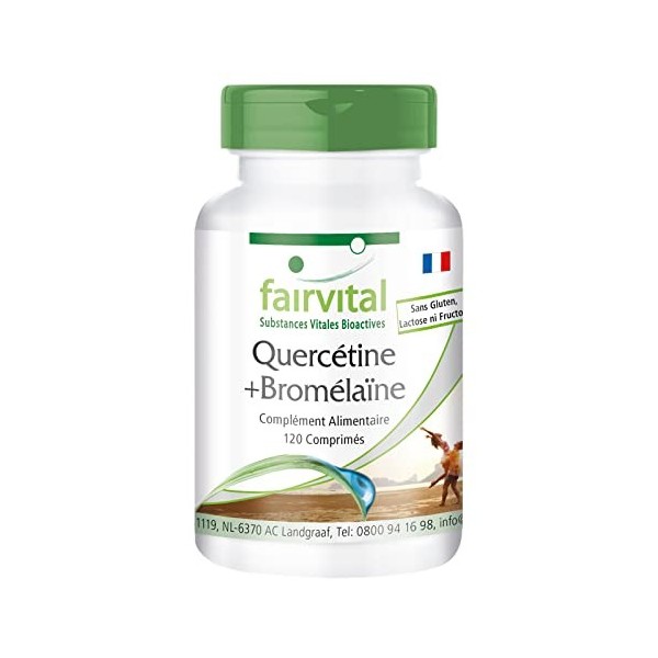 Fairvital | Quercétine plus Bromélaïne - 120 Comprimés - Végan - Effet synergique - Dosage sûr Curcuma