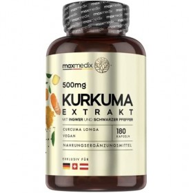 Curcuma Gélules Puissant 500mg avec 95% dExtrait de Curcumine - 180 Gélules Vegan 6mois - Curcuma Gingembre Poivre Noir - Cu...
