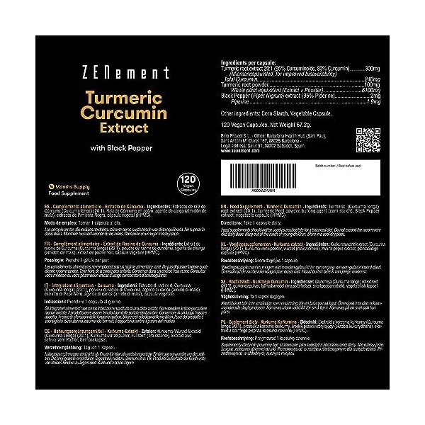 Curcuma 6100 mg avec Poivre Noir | 120 gélules | Puissant antioxydant, pour la santé des articulations | Ingrédients 100% Nat...