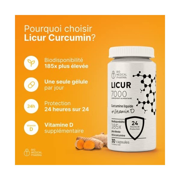 Curcumine liquide avec vitamine D NovaSOL® | Biodisponibilité 185x supérieure sans pipérine | 1 gélule par jour | correspond ...