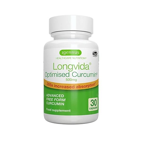 Longvida Curcumin - Curcumine Optimisée, 500 mg, 285x plus de biodisponibilité, absorption rapide, cliniquement prouvé, vegan