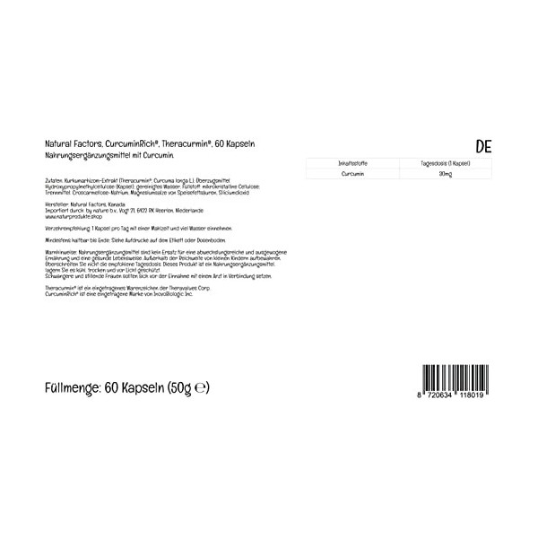 Natural Factors, CurcuminRich Theracurmin, Extrait de Curcuma, 30mg de Curcumine, Haute Biodisponibilité, 60 Capsules végétal...