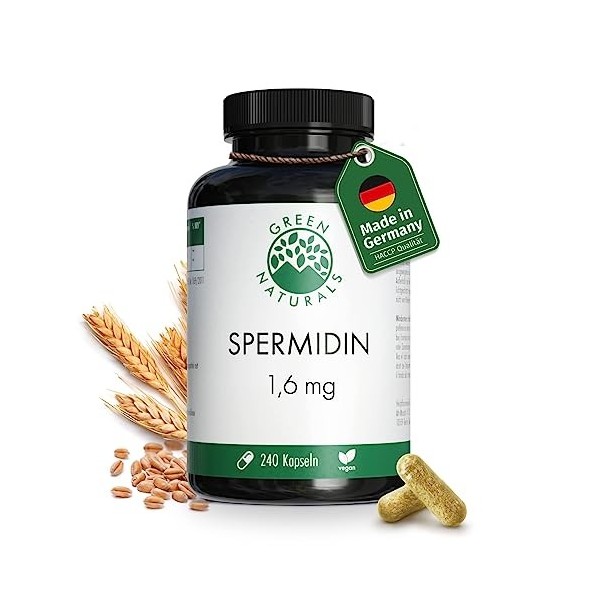 SPERMIDINE 1,4mg dun Extrait de germe de blé 240 gélules de 660mg - Production allemande - 100% végétalien et sans additif Cu...