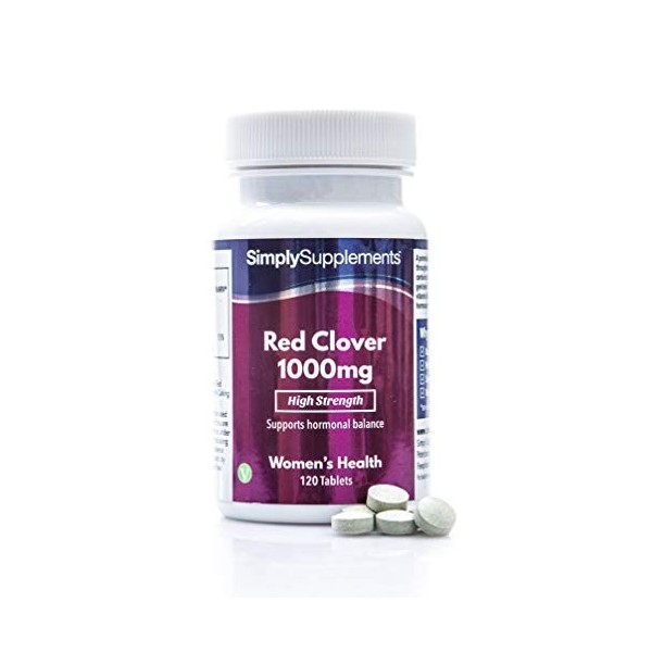 Trèfle Rouge 1000mg | Contient de la Vitamine B6 | 120 Comprimés | Adapté aux Végétaliens | Jusqu’à 4 mois de Bienfaits| Simp...