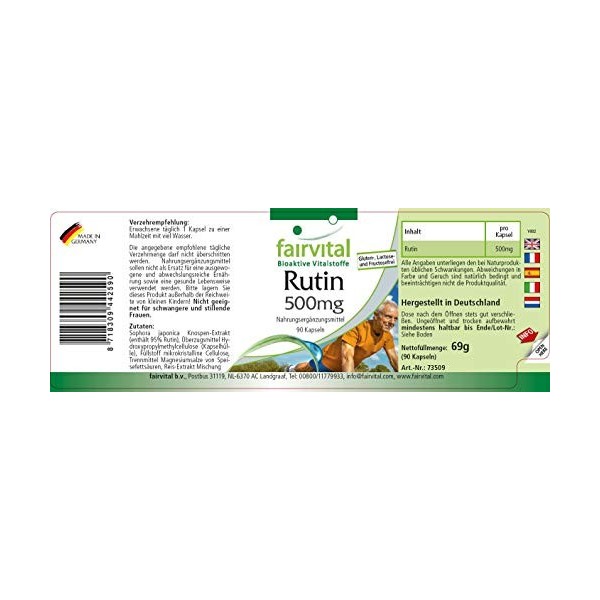 Fairvital | Rutine 500mg - Extrait de Sophora japonica contient 95% rutine 90 gélules VEGAN Curcuma