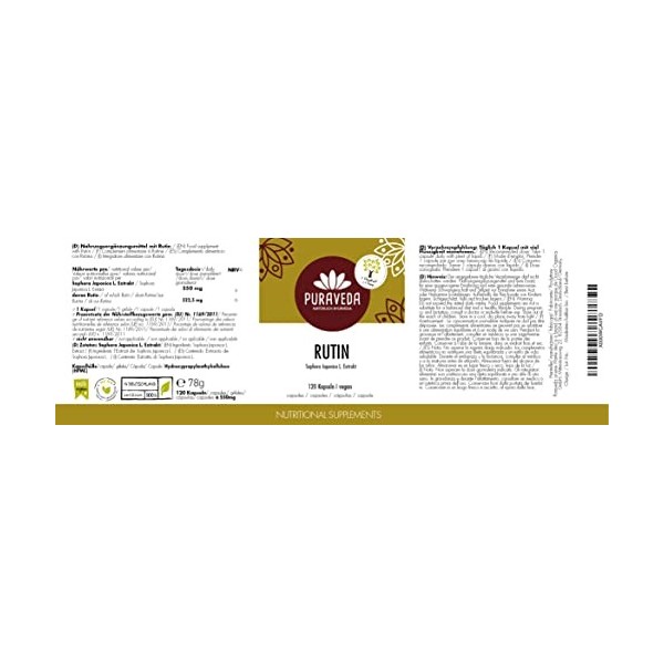 Biotiva Rutine fortement dosée - 120 capsules - 95% de rutine - 550mg de Sophora japonica L.- Arbre à miel - Forte dose - Vég...