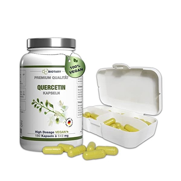 Quercétine - 180 gélules de 510 mg - 6 mois - Boîte à pilule incluse - Qualité supérieure - Végétalien et naturel, à base de ...
