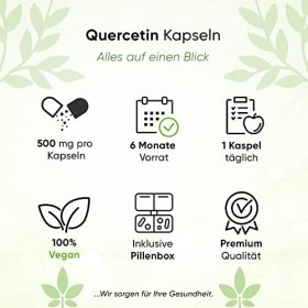 Quercétine - 180 gélules de 510 mg - 6 mois - Boîte à pilule incluse - Qualité supérieure - Végétalien et naturel, à base de ...